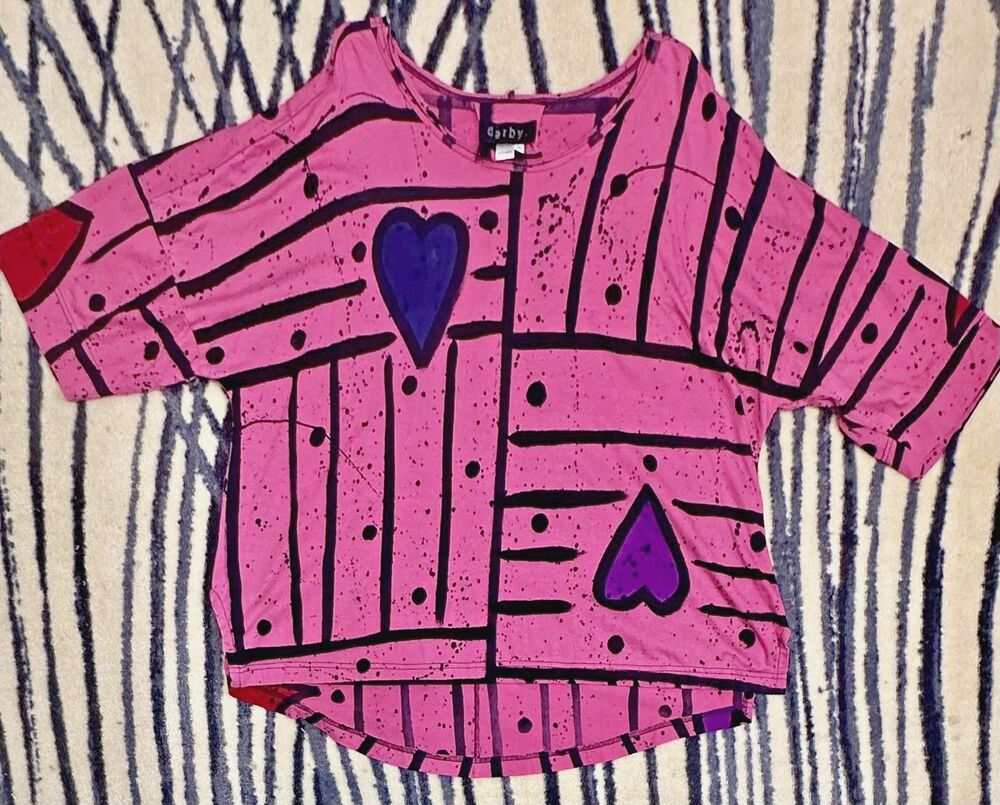 Boutique Hand Painted darby. Graffiti Top Tunic Women's M Pink Art 2 Wear